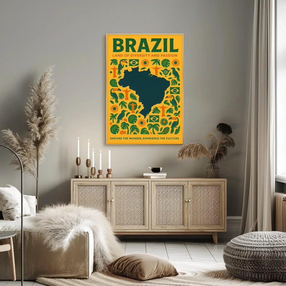 Brazil's Cultural Symbols Vibrant and Modern Poster PosterGoat