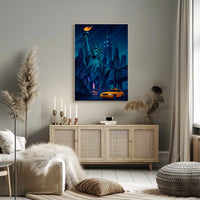 New York City Nightscape Poster Modern Urban Glow Wall Art