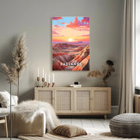 Badlands Sunset at Dusk: National Park Poster
