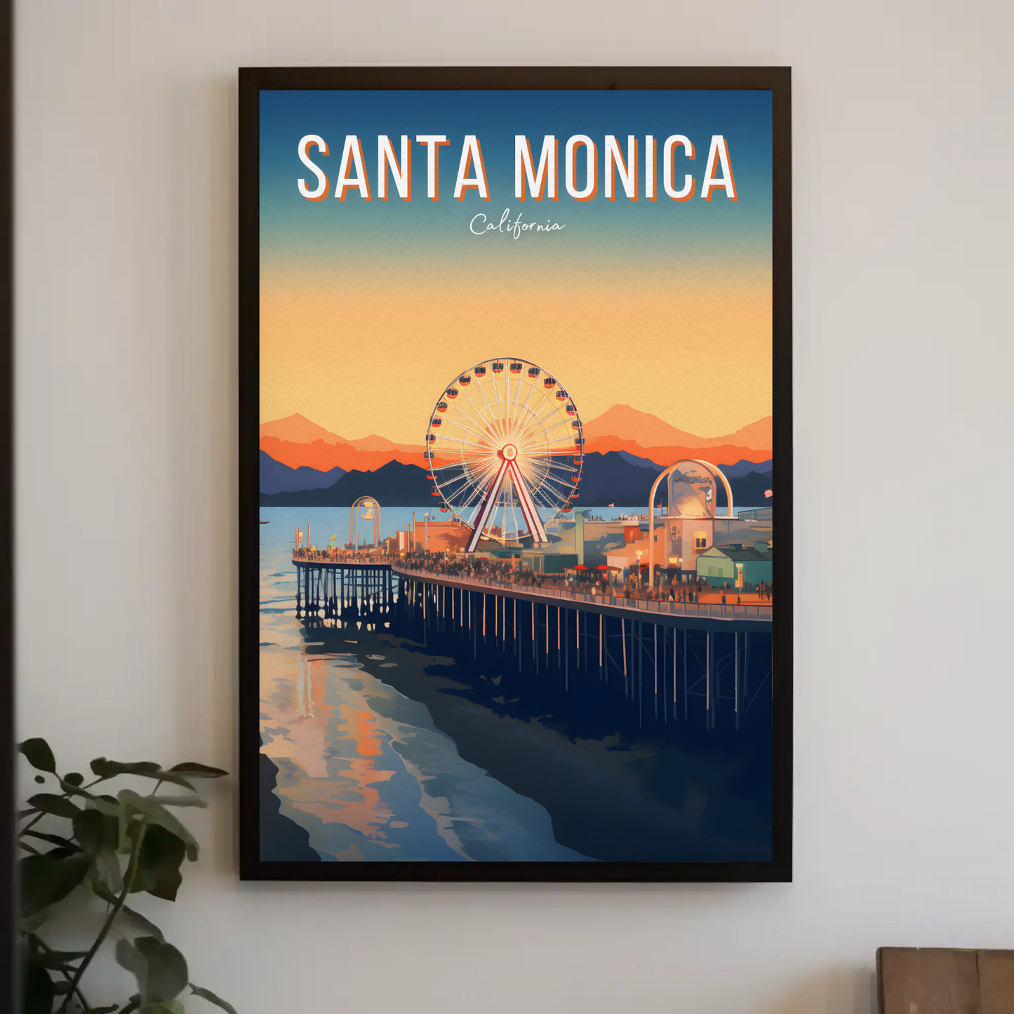 Santa Monica California Pier Sunset Ocean Ferris Poster