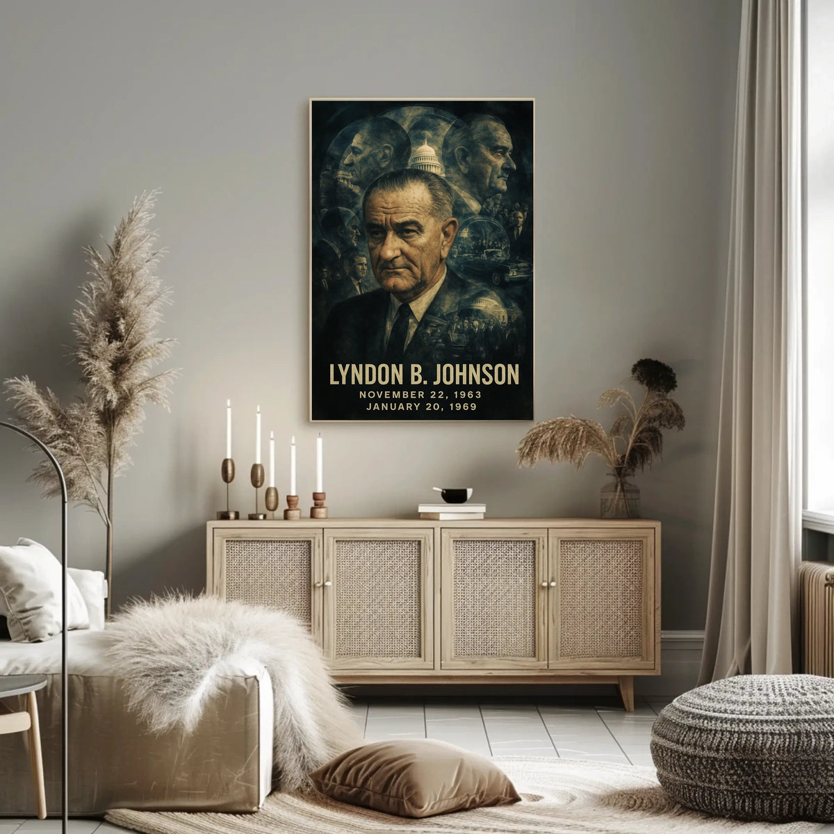 Lyndon B. Johnson 36th President of the United States Double Exposure Poster