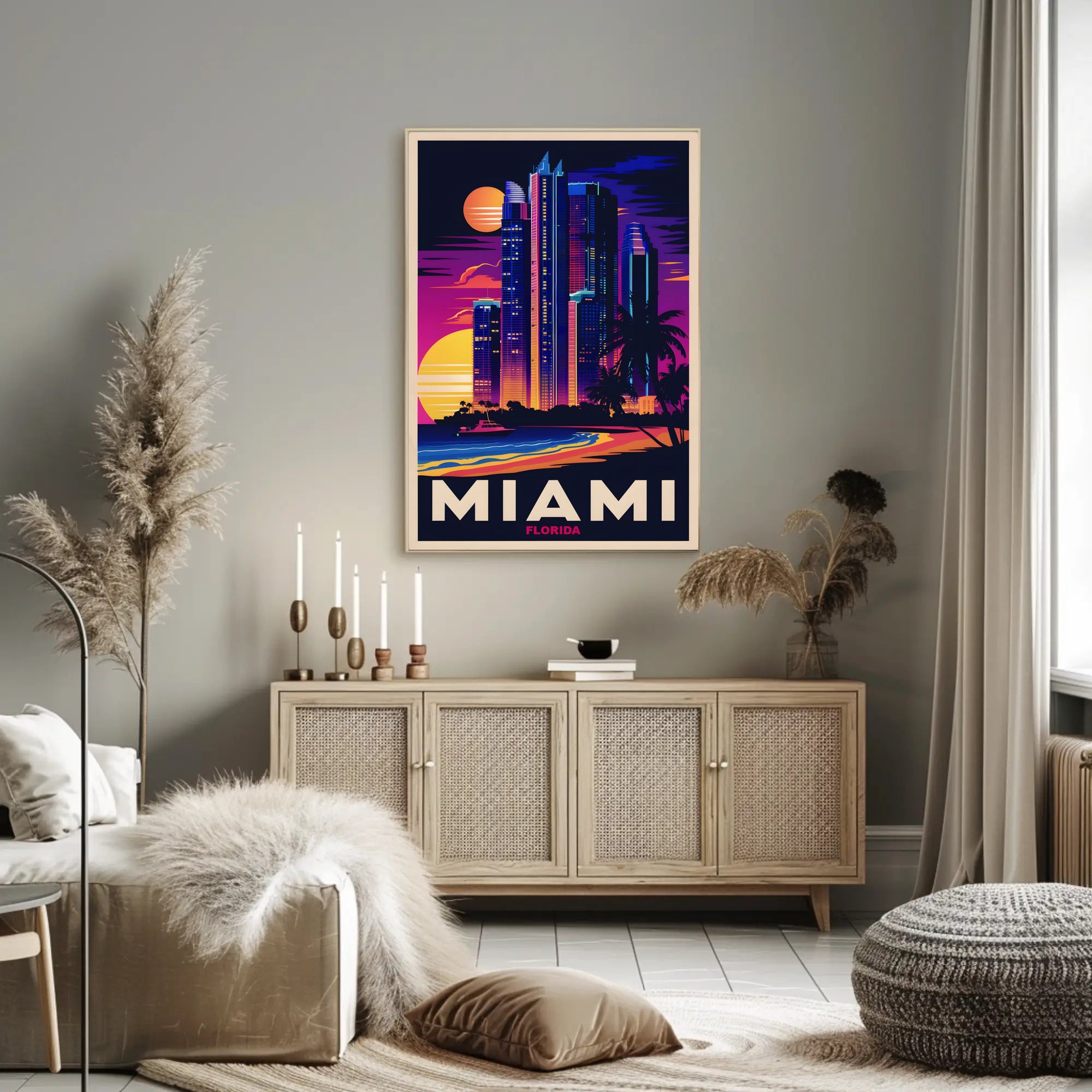 Miami Skyline at Sunset Poster