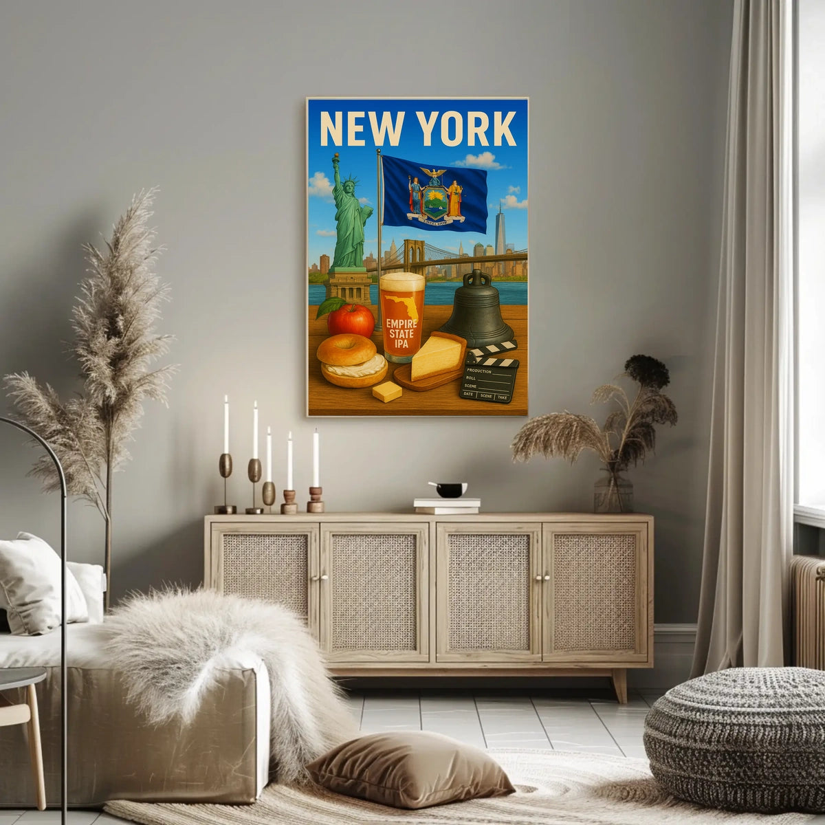 New York City Iconic Landmarks Poster Modern Wall Art