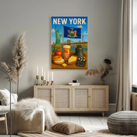 New York City Iconic Landmarks Poster Modern Wall Art
