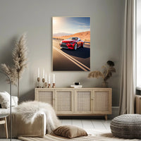 Red Sports Car in Motion Poster PosterGoat