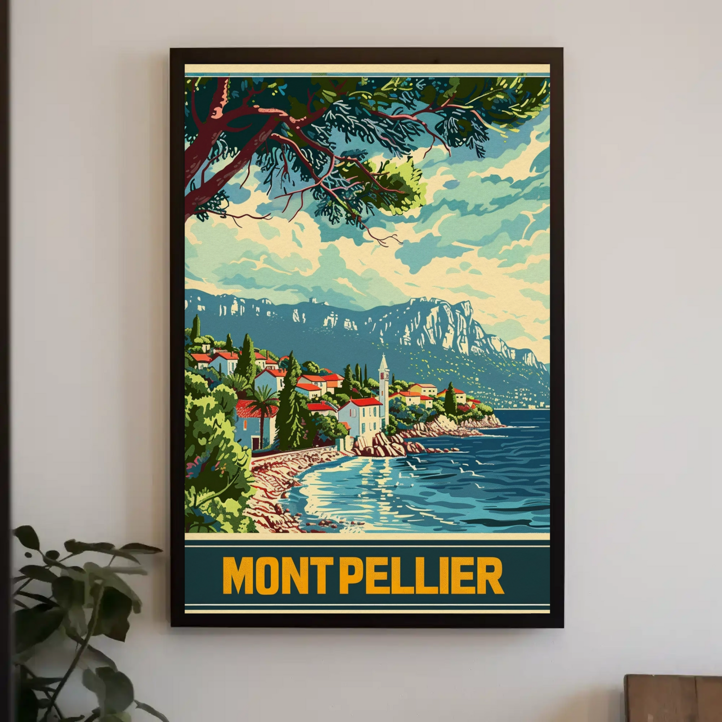 Montpellier Seaside Village Cliffs Trees Travel Poster