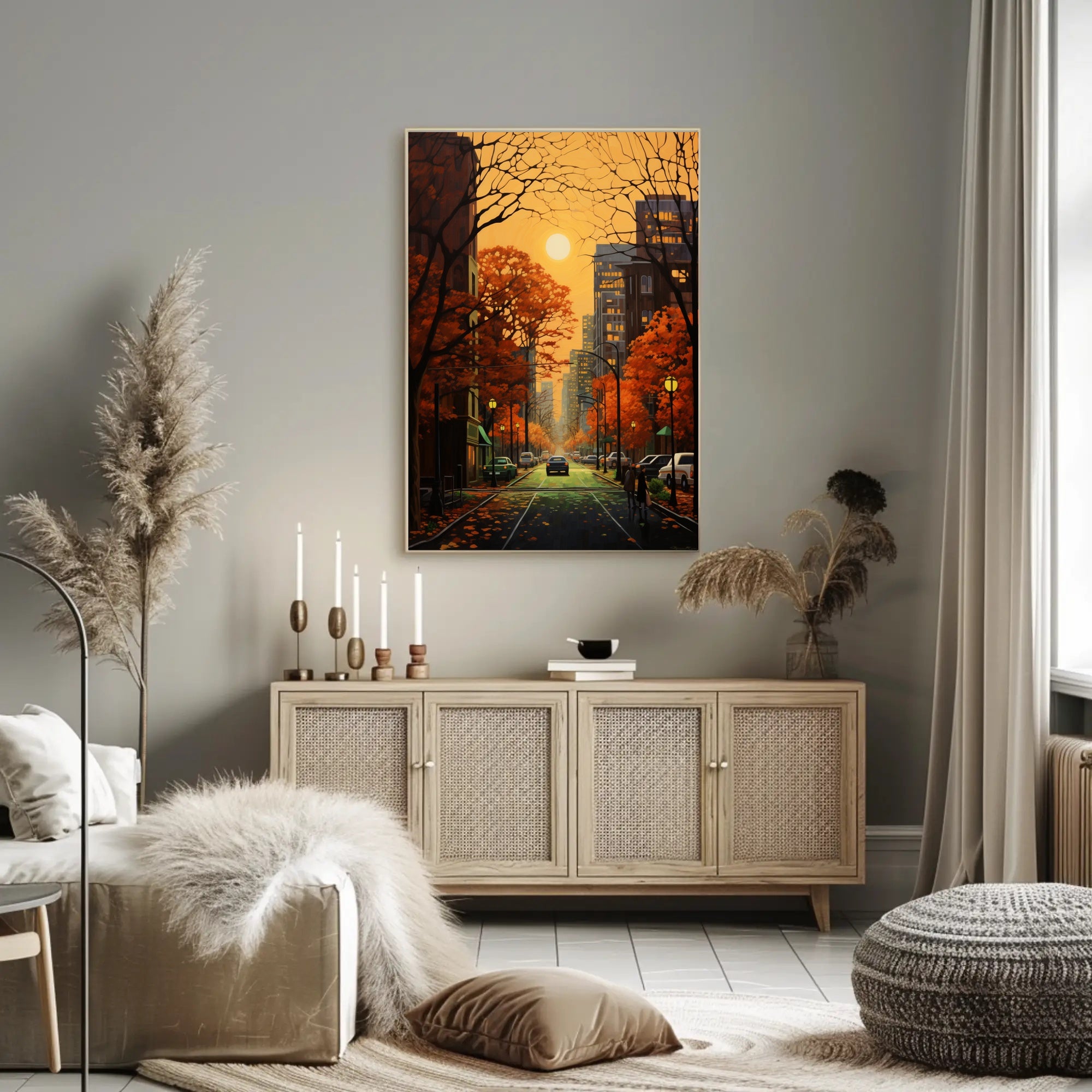 Autumn Urban Cityscape in Vibrant Colors - Artistic Poster