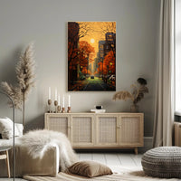 Autumn Urban Cityscape in Vibrant Colors - Artistic Poster