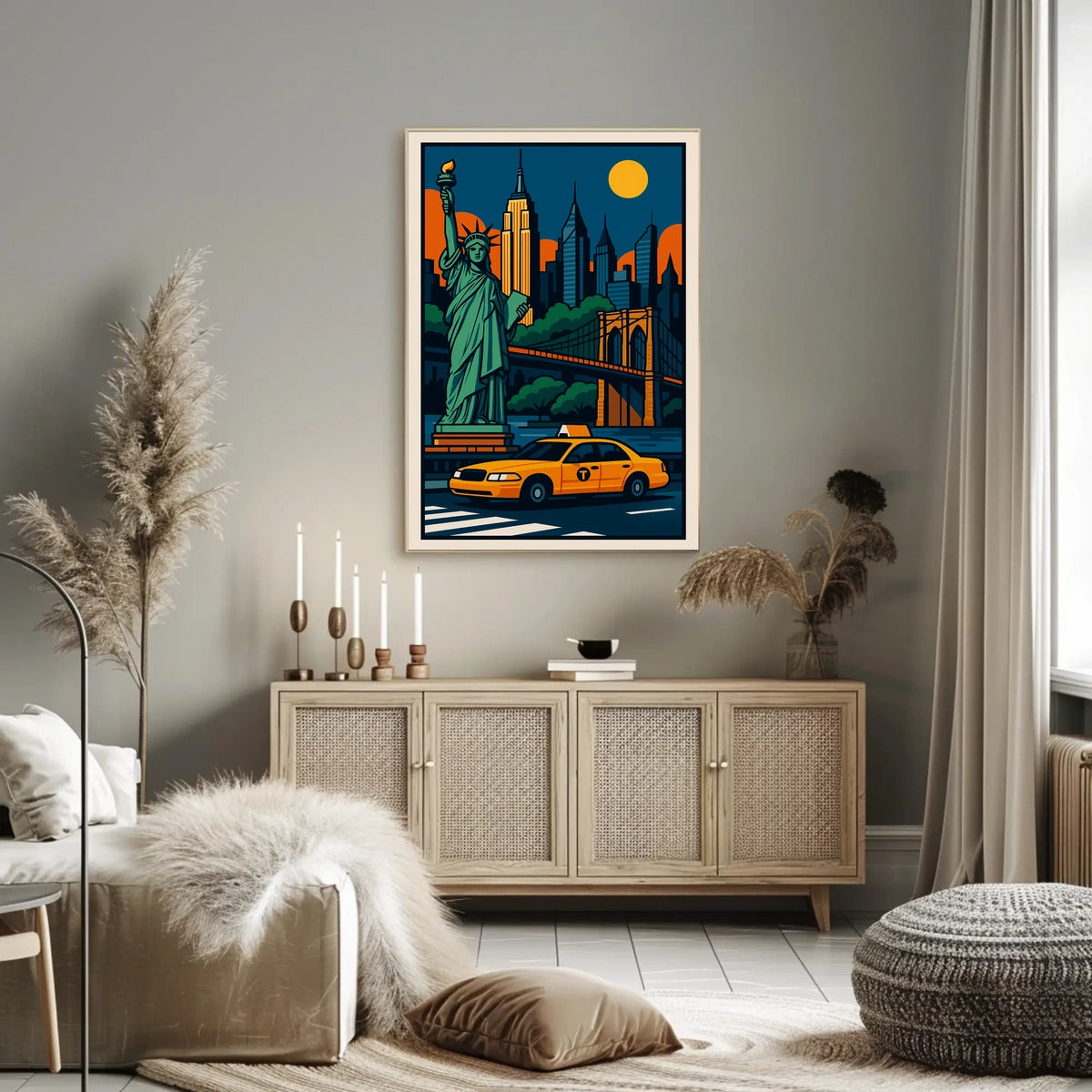 Iconic NYC Skyline And Statue Poster Modern Wall Art