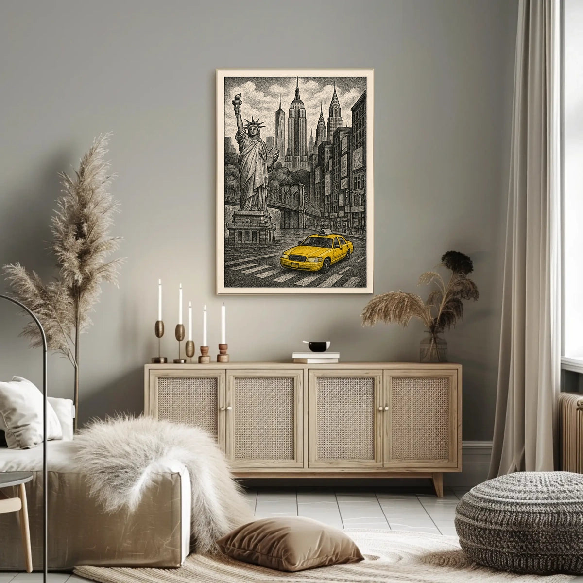 New York City Night Skyline Poster Vintage Wall Art