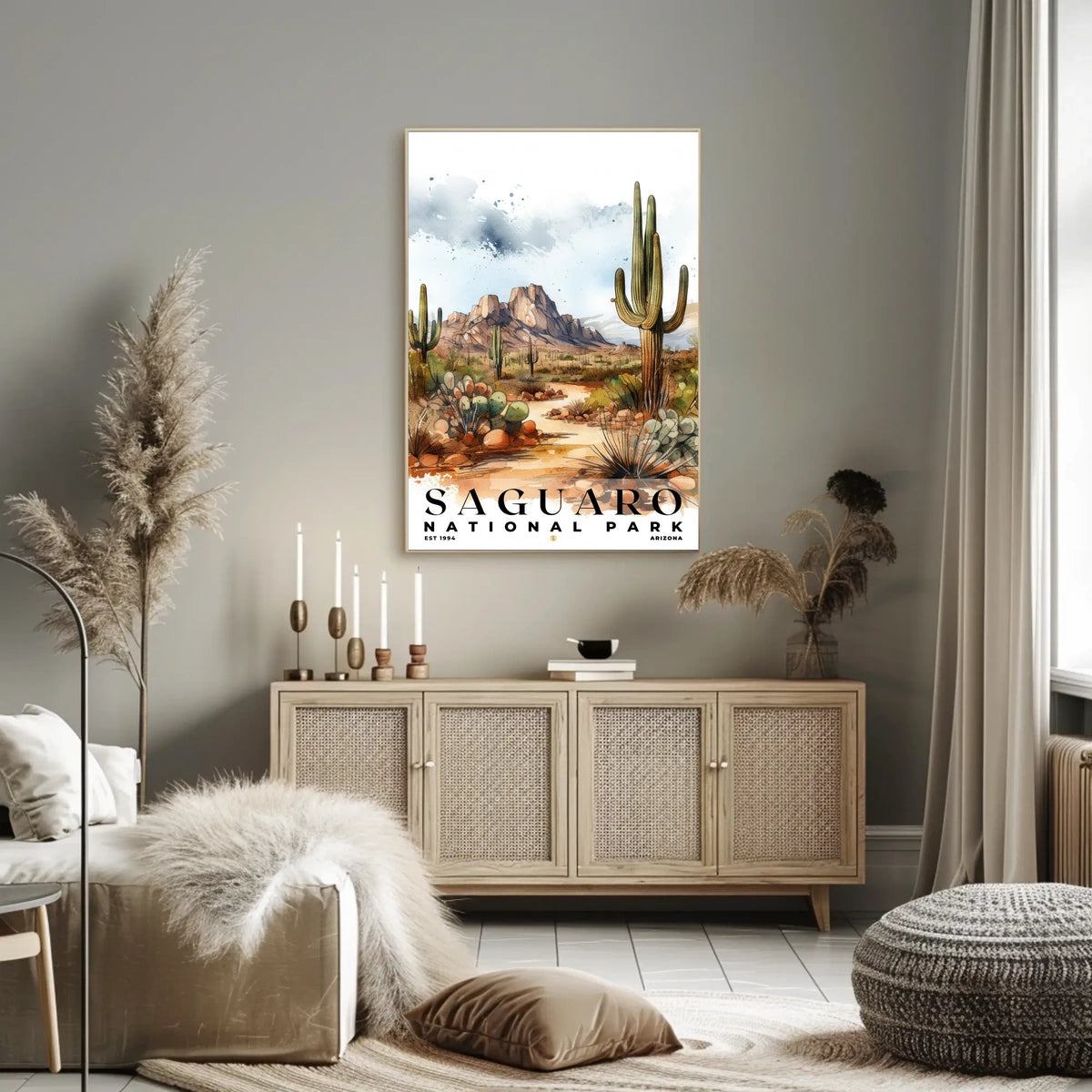 Saguaro Watercolor Wall Art Poster