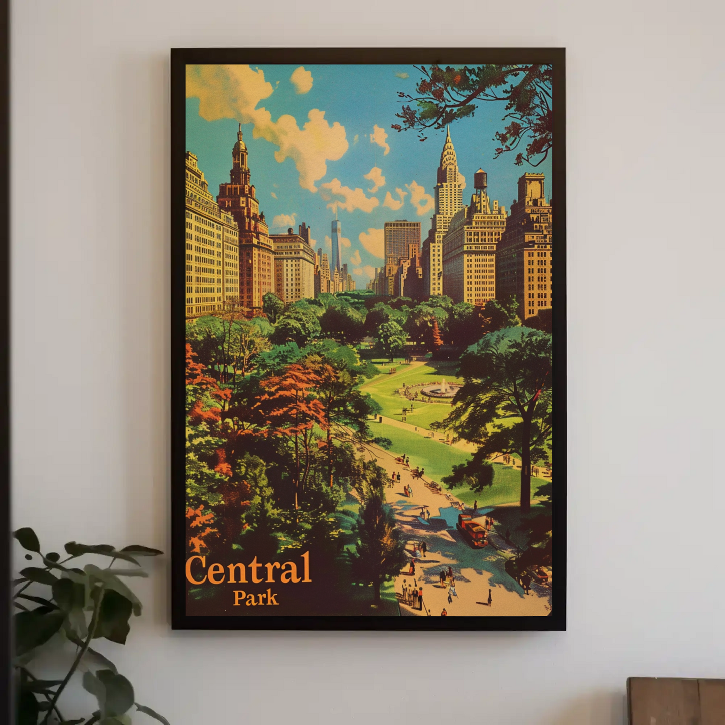 Central Park New York City Vintage Green Retreat Travel Poster