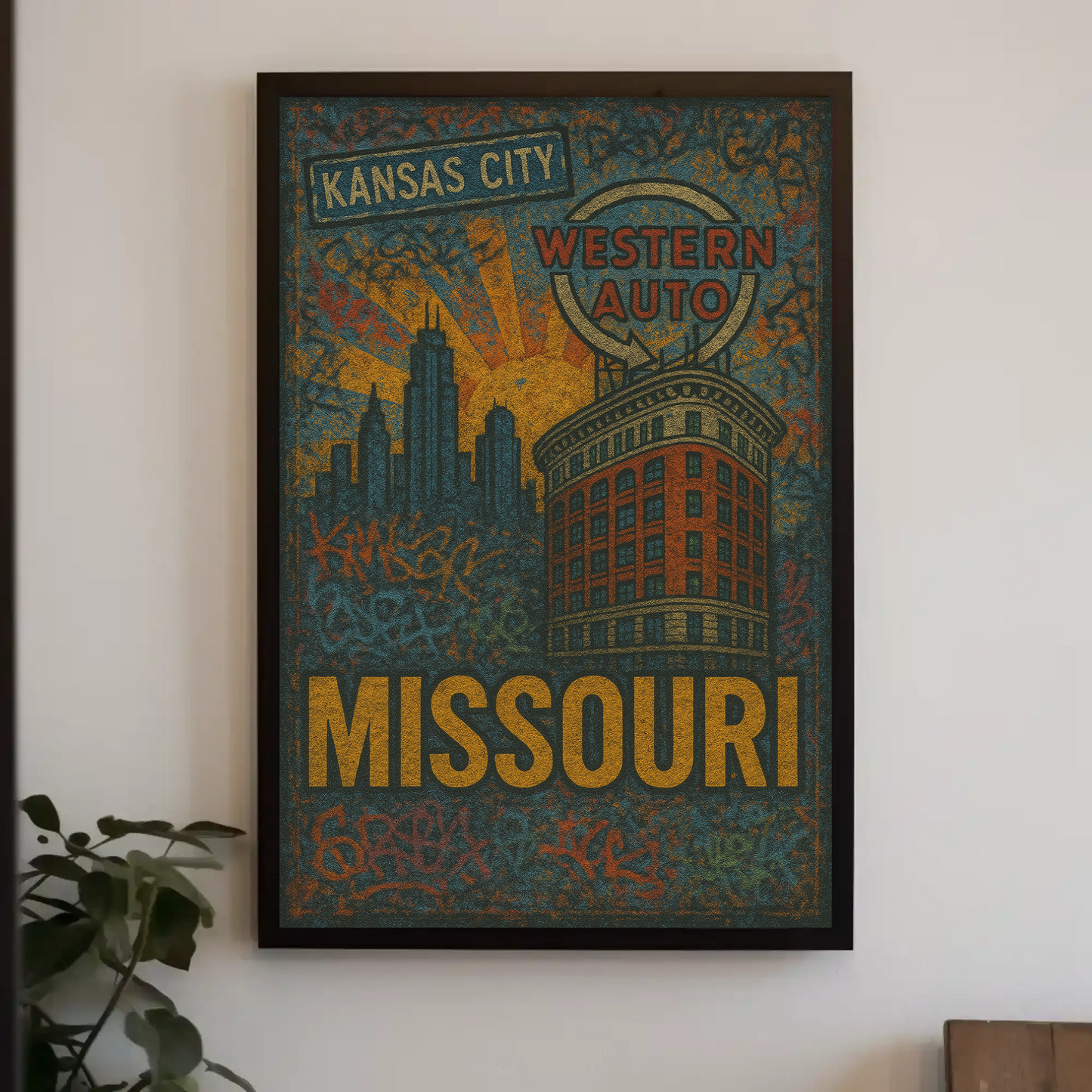 Kansas City Missouri Western Auto Urban Grunge Travel Poster