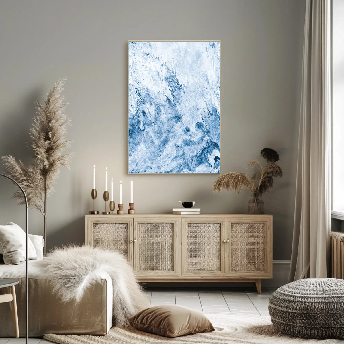 Serene Blue Abstract Marble Waves Art Poster