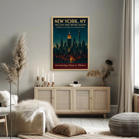 New York City Poster Vintage Travel Skyline Wall Art