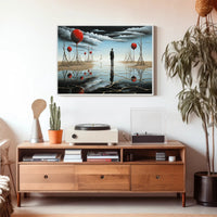 Enigmatic Reflection: Surreal Landscape with Timeless Figure Poster