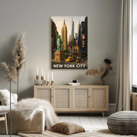 New York City Landmarks Miniature Art Poster Retro Wall Art