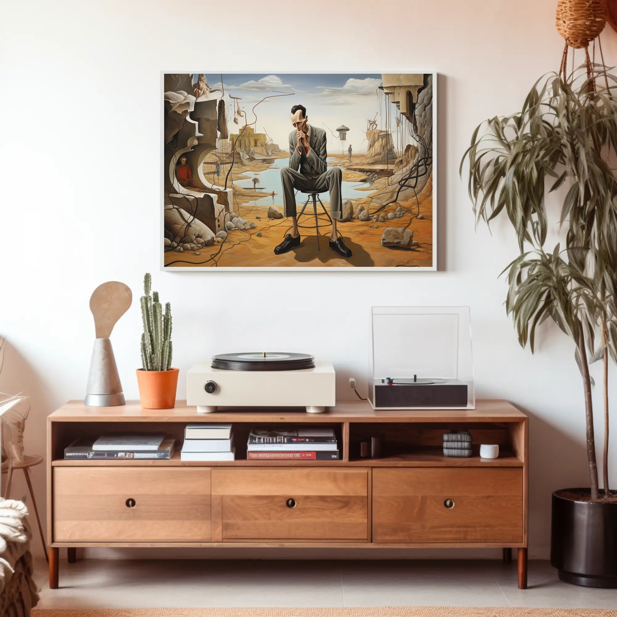 Introspective Surreal Landscape with Formal Figure: Artistic Poster