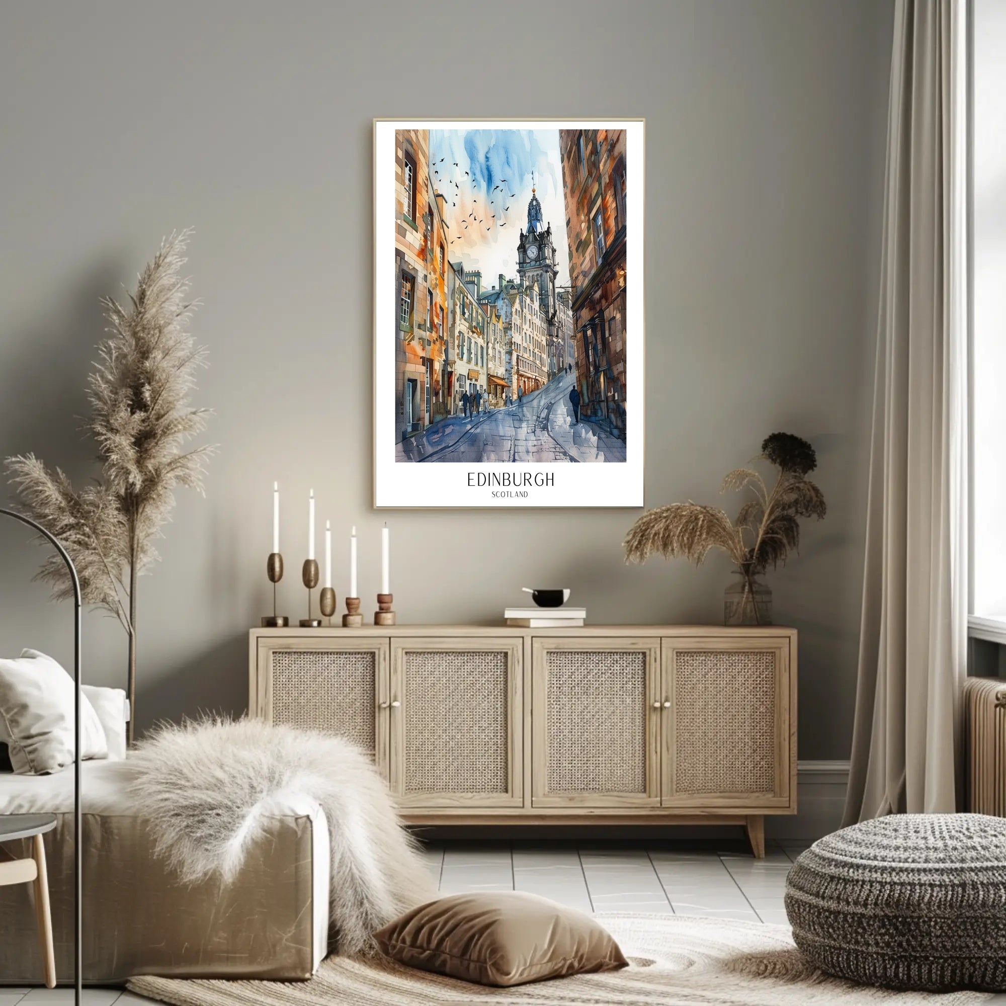 Edinburgh Street Scene in Watercolor Travel Poster PosterGoat