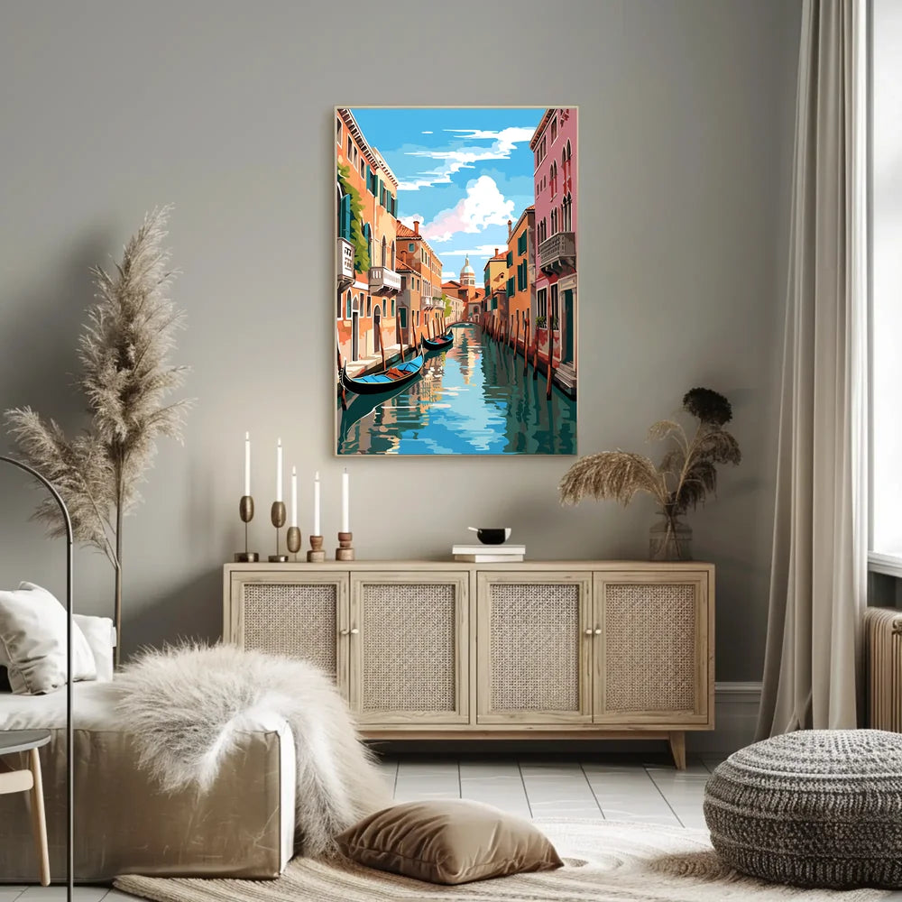 Venice Canal Scene Vibrant Modern Art Poster