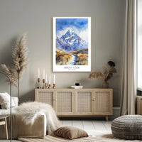 Mount Cook Watercolor Travel Poster PosterGoat