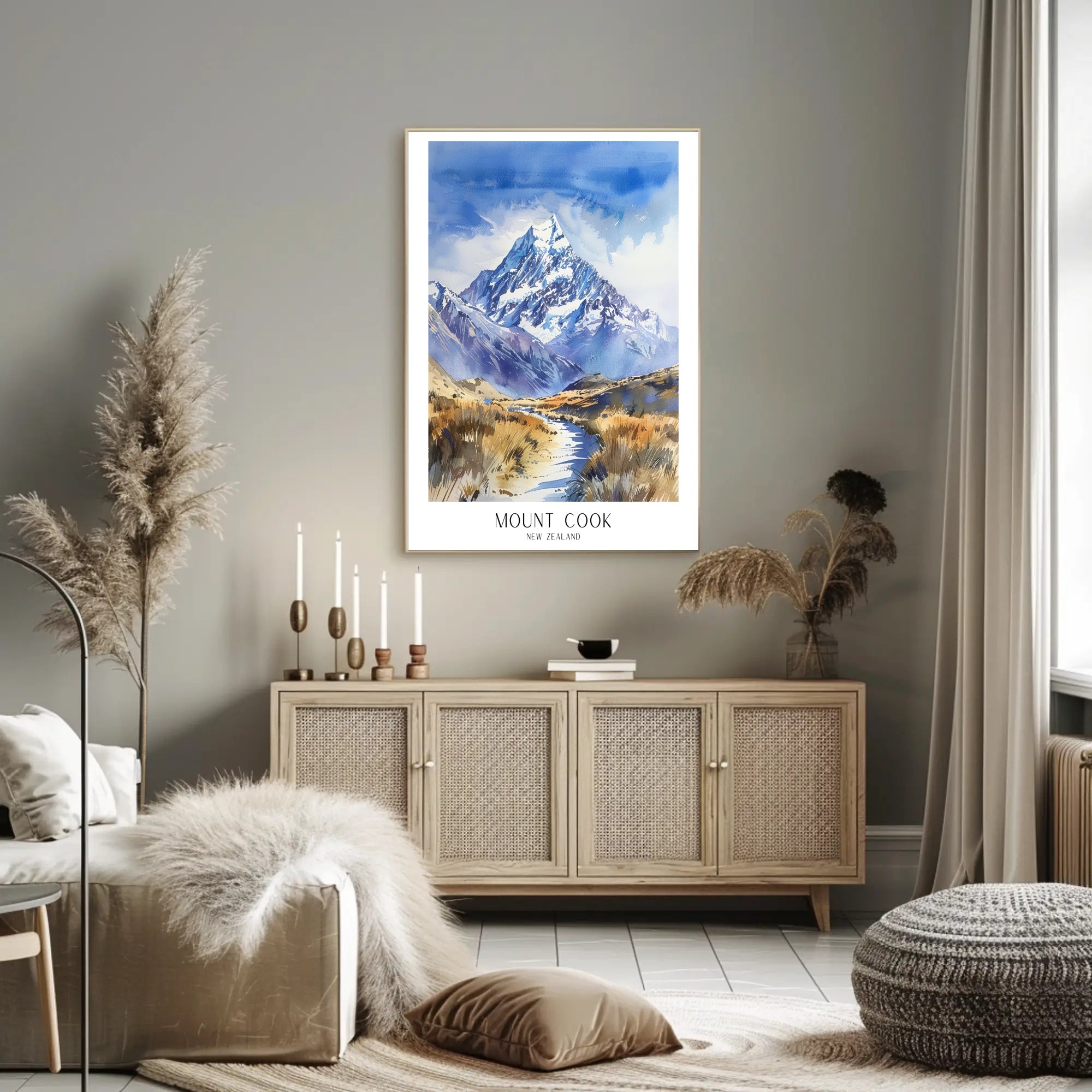 Mount Cook Watercolor Travel Poster PosterGoat