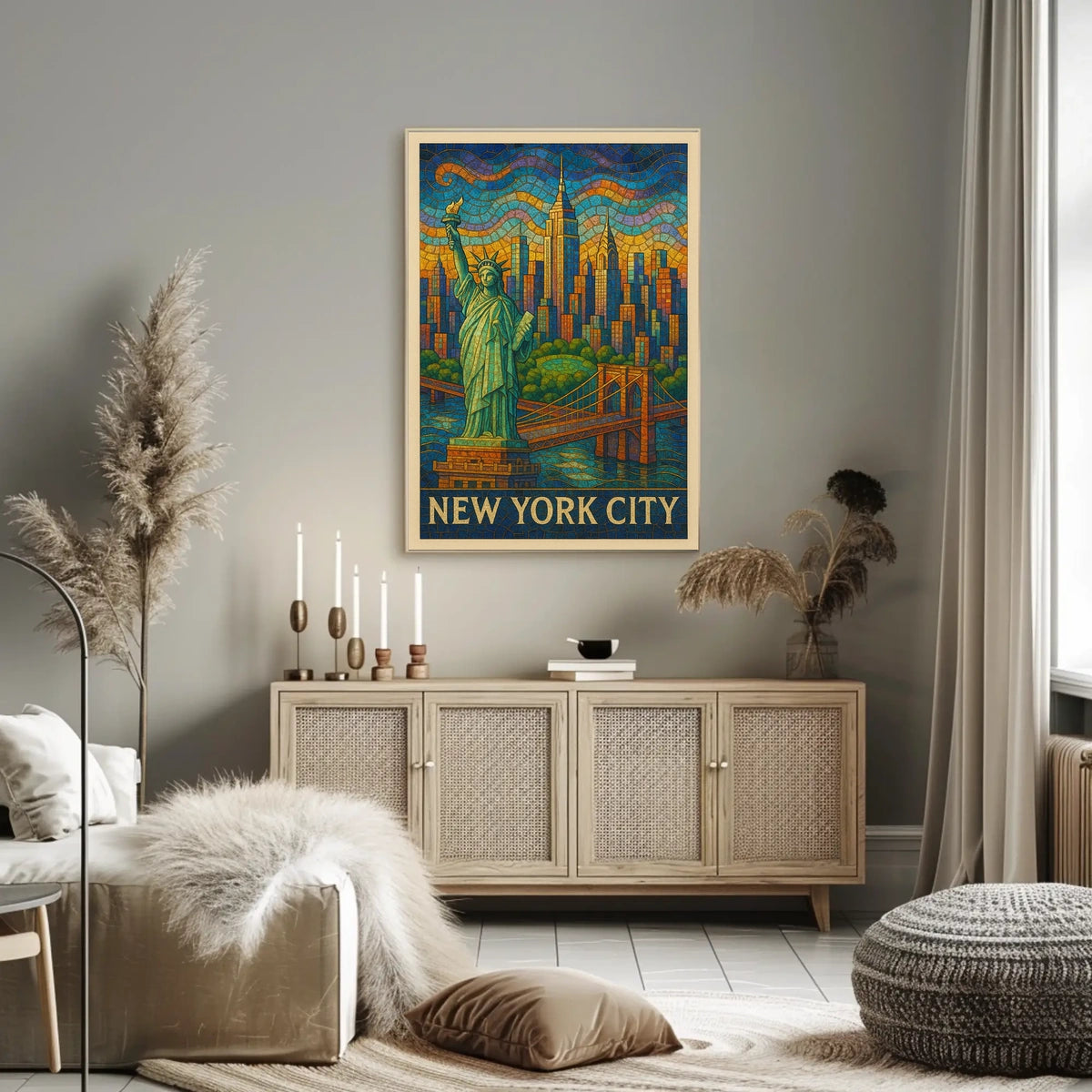 New York City Mosaic Poster Vibrant Colors for Home Decor