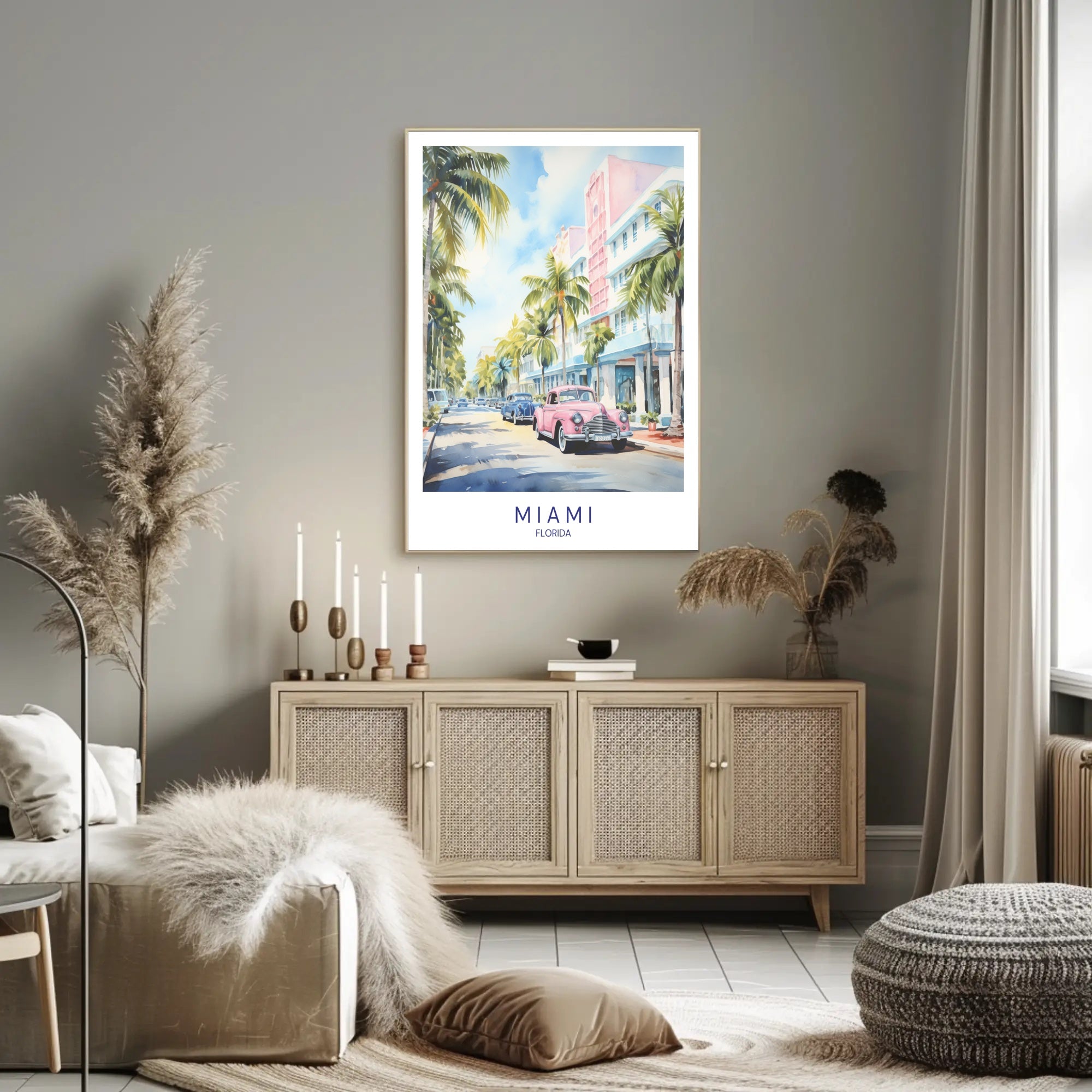 Miami Vintage Cars Street Scene Travel Poster PosterGoat
