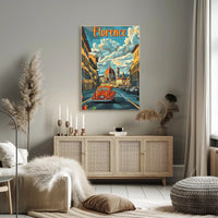 Florence Cathedral scene with vintage car poster