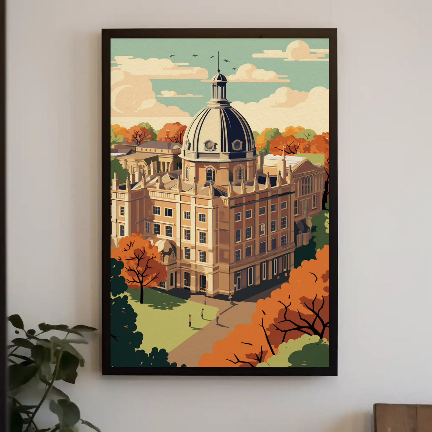 Oxford University England Autumn Historic Campus Travel Poster