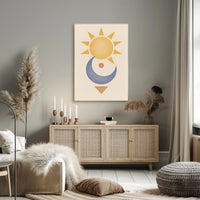 Stylized Sun and Moon Abstract Artistic Poster