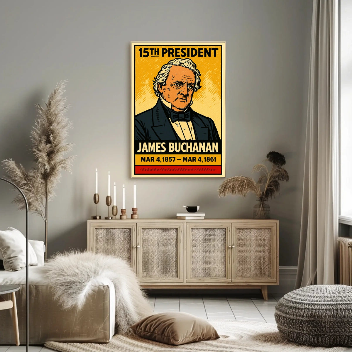 James Buchanan 15th President of the United States Inked Comic Style Poster
