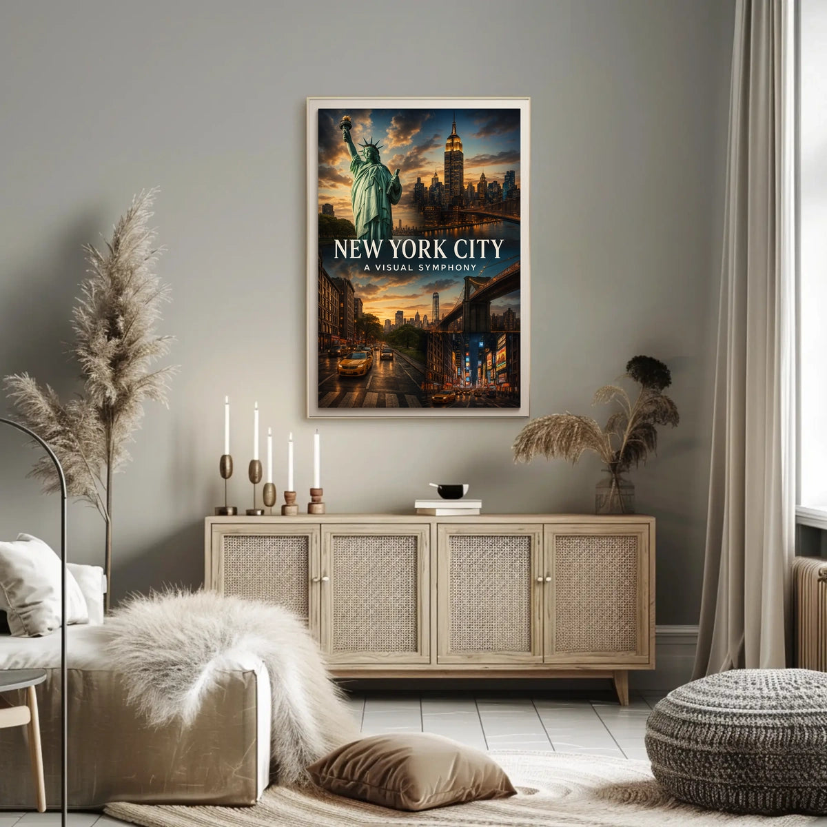 New York City Iconic Landmarks Poster Modern Wall Art