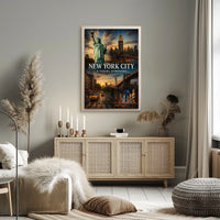 New York City Iconic Landmarks Poster Modern Wall Art