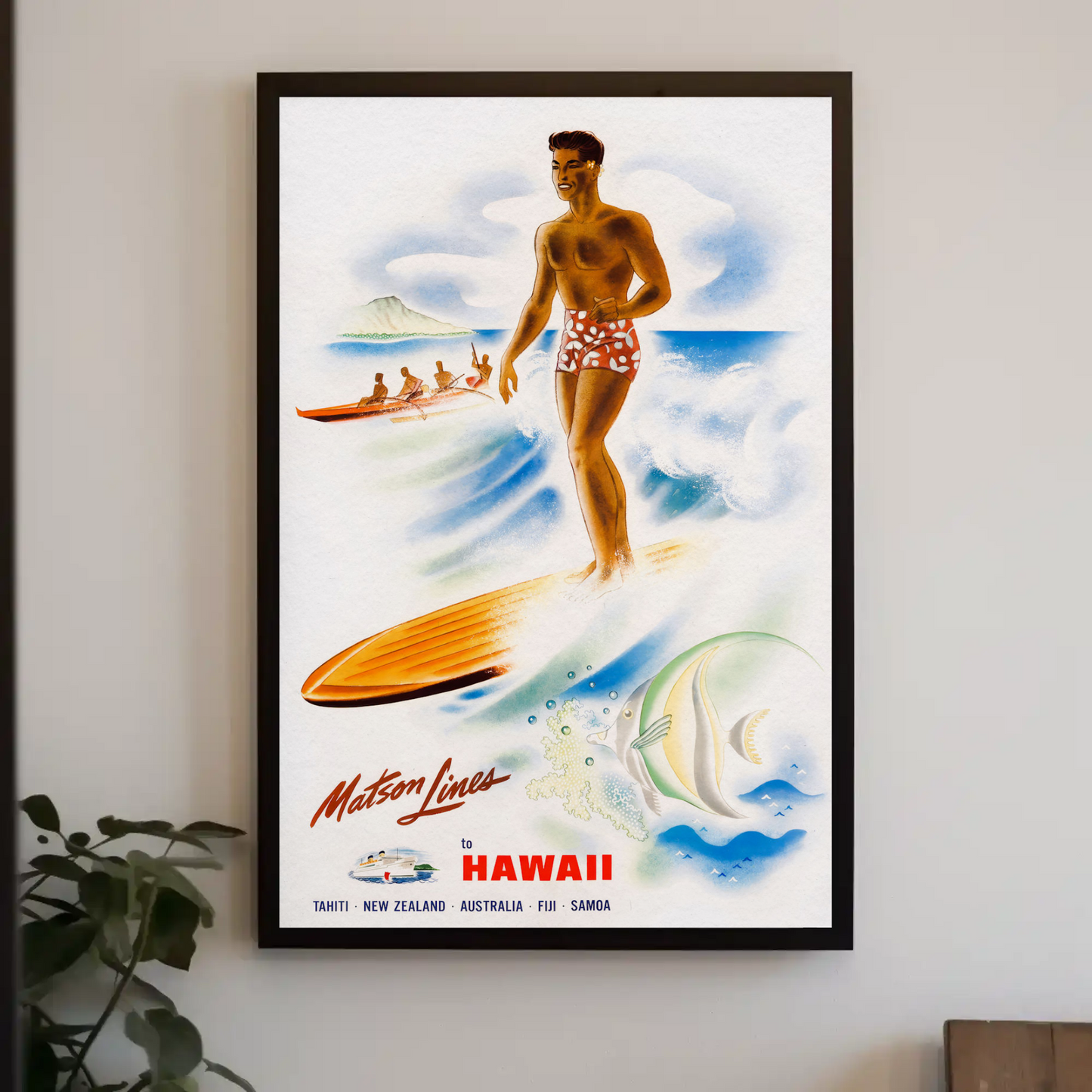 Hawaii Surfer Matson Lines Tropical Travel Poster