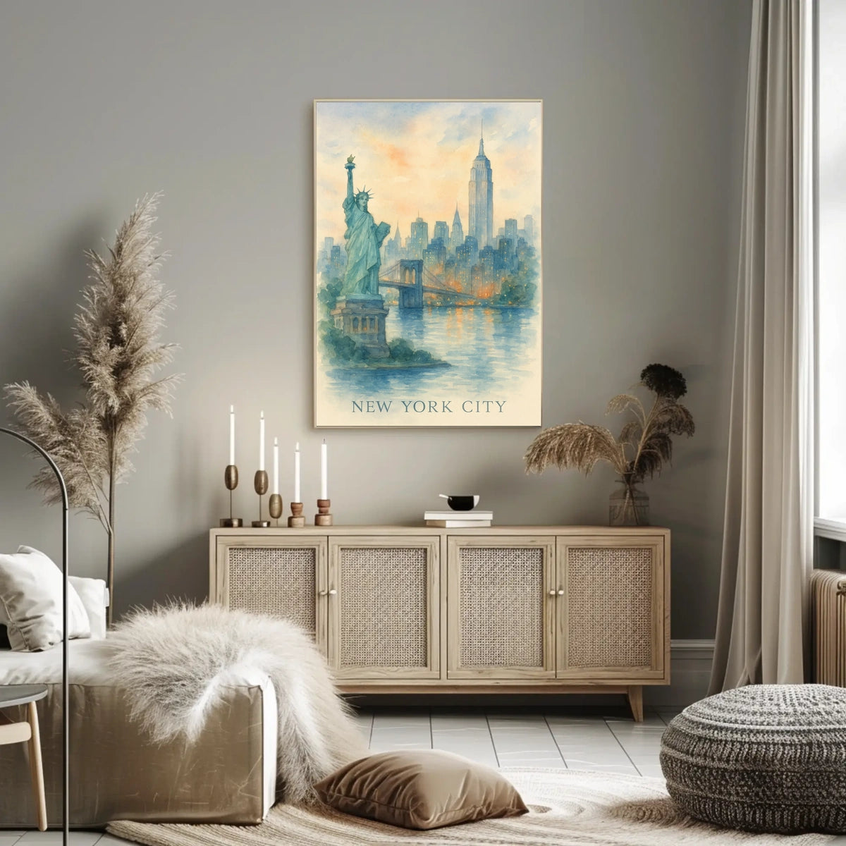 New York City Watercolor Landmarks Poster Classic Wall Art