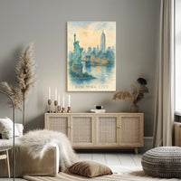 New York City Watercolor Landmarks Poster Classic Wall Art
