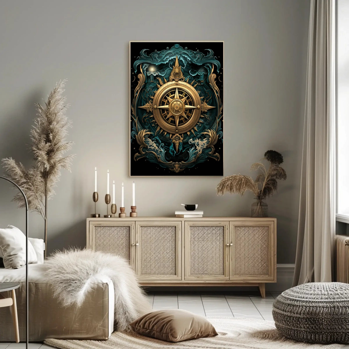 Mystical Seas Adventure Compass Surrealism Poster