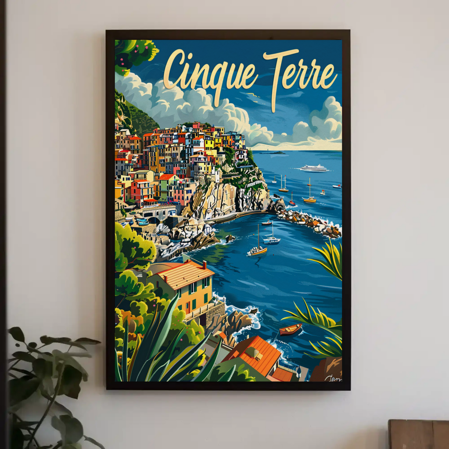 Cinque Terre Colorful Cliffside Coastline Italy Travel Poster
