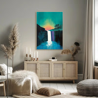 Abstract Waterfall Sunset Poster Modern Wall Art