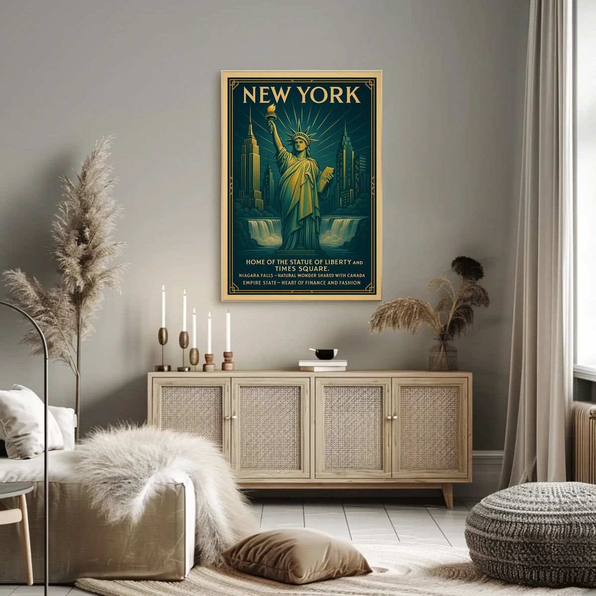 New York City Skyline And Landmarks Poster Vintage Wall Art