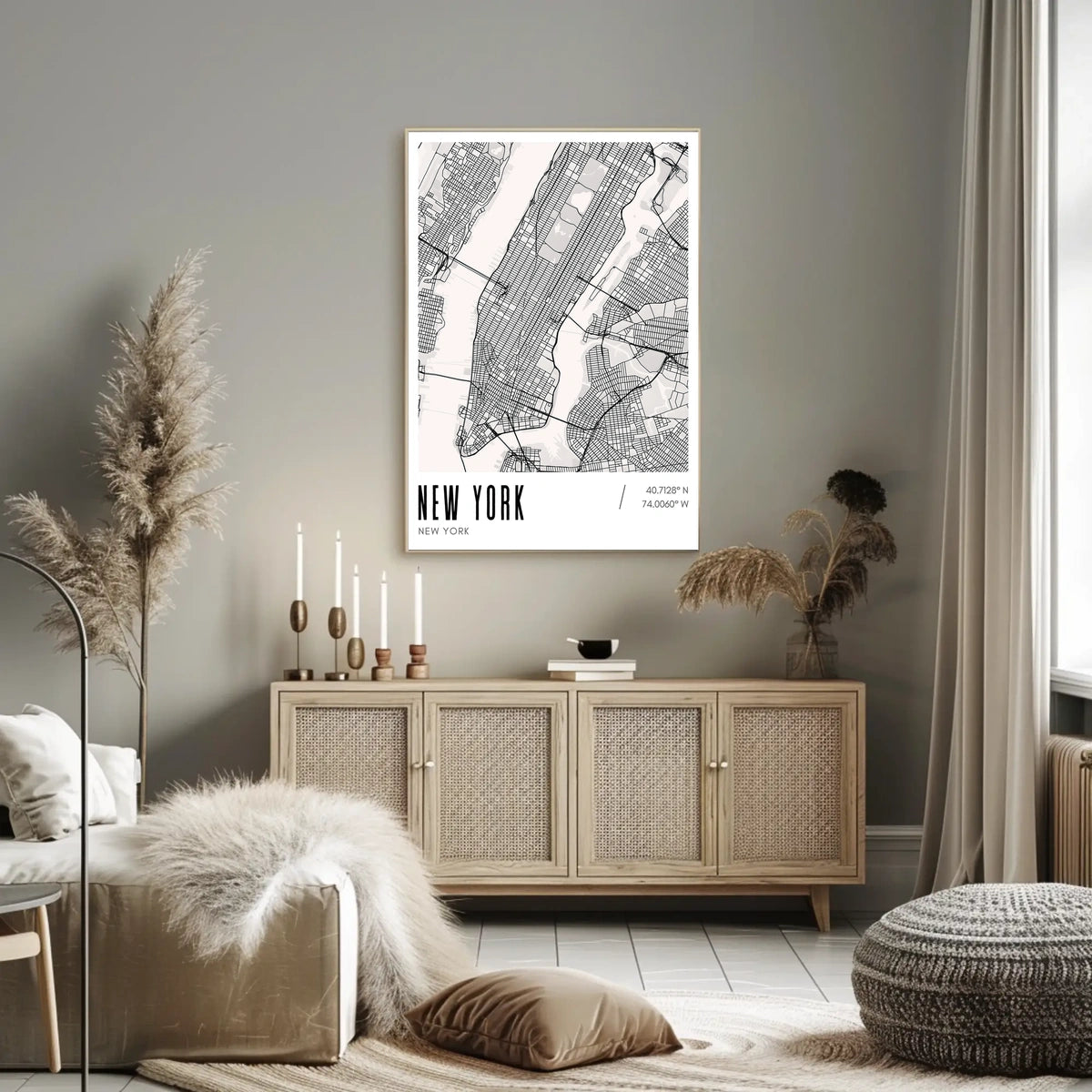 New York City Minimalist Map Poster Modern Wall Art