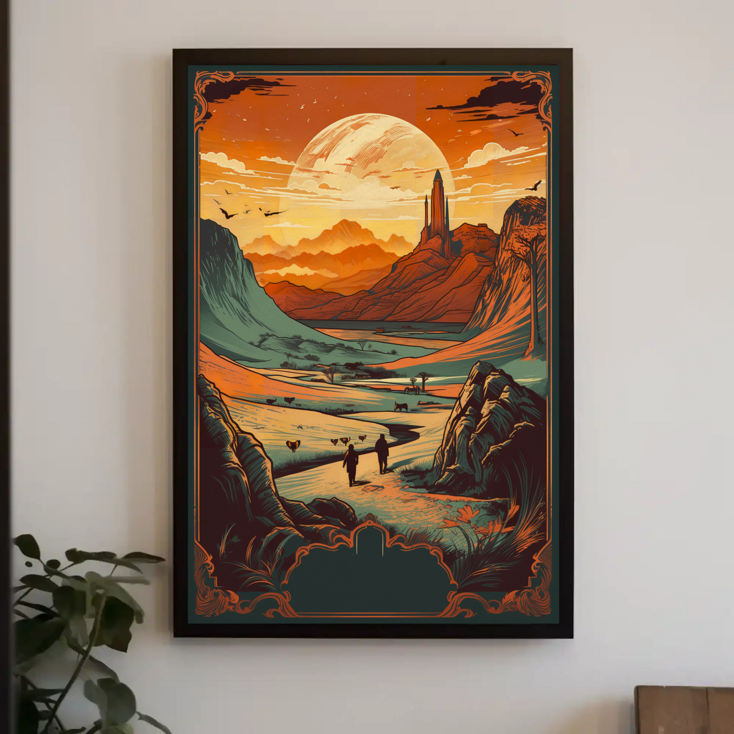 Sunset Over Distant Spires Fantasy Valley Travel Poster