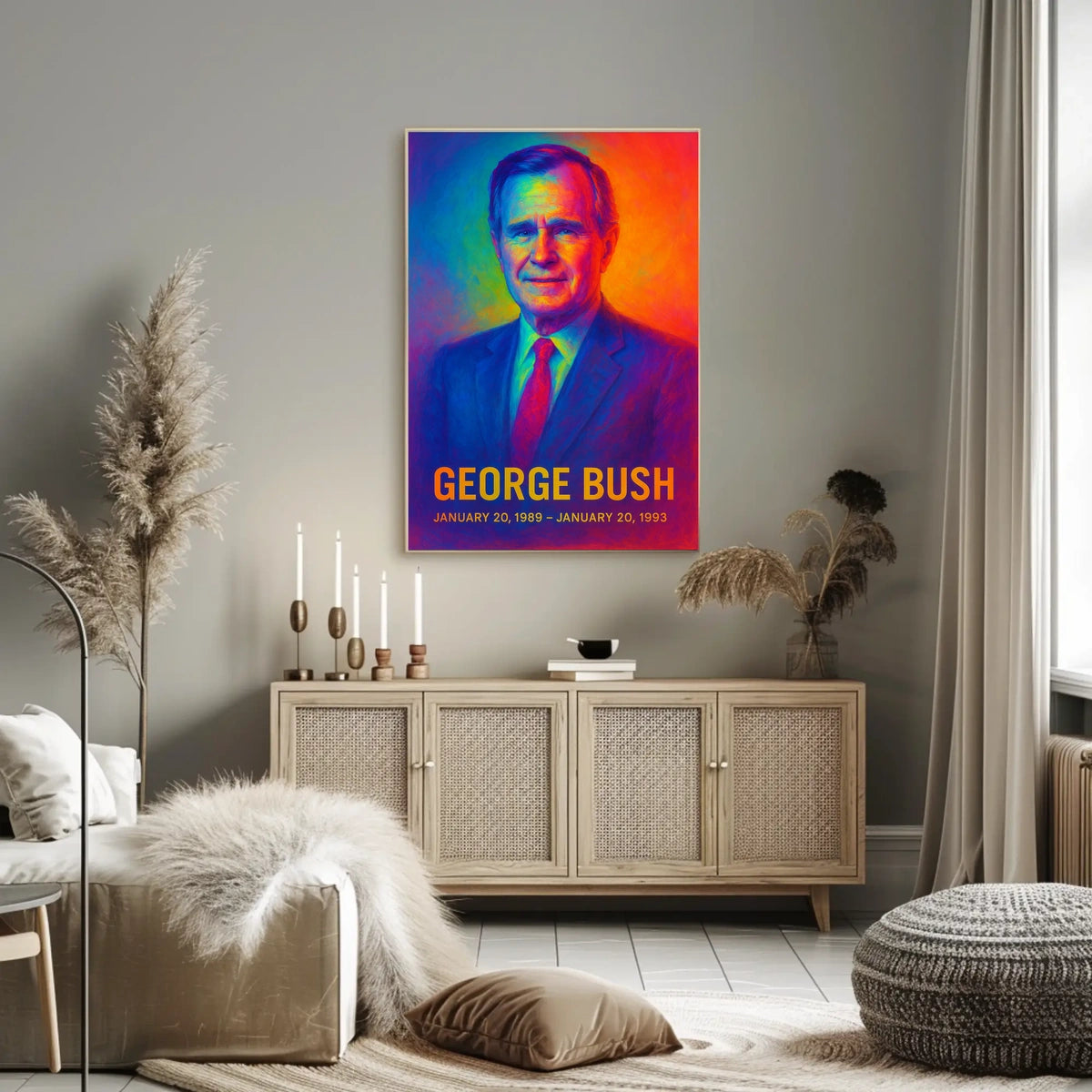 George H. W. Bush 41st President of the United States Neon Gradient Overlay Poster