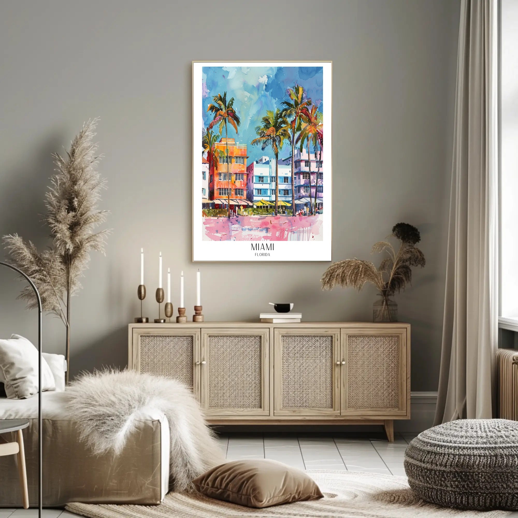 Miami Art Deco Street Scene Vibrant Travel Poster PosterGoat