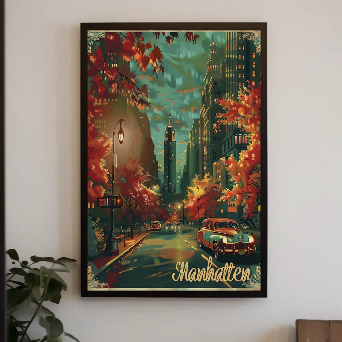 Manhattan Autumn Empire State Travel Poster