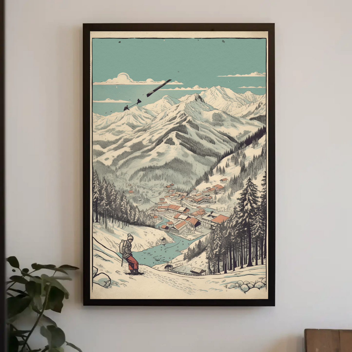 Ski Resort Valley View With Village Travel Poster