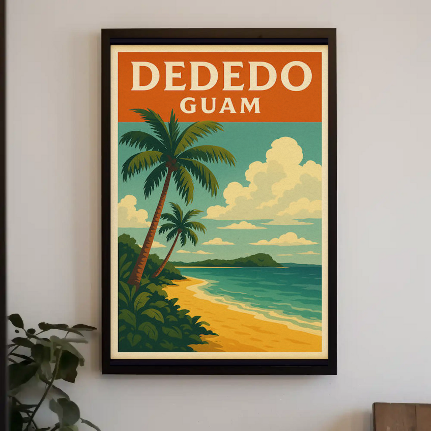 Dededo Guam Beach Palms Coastal Horizon Travel Poster