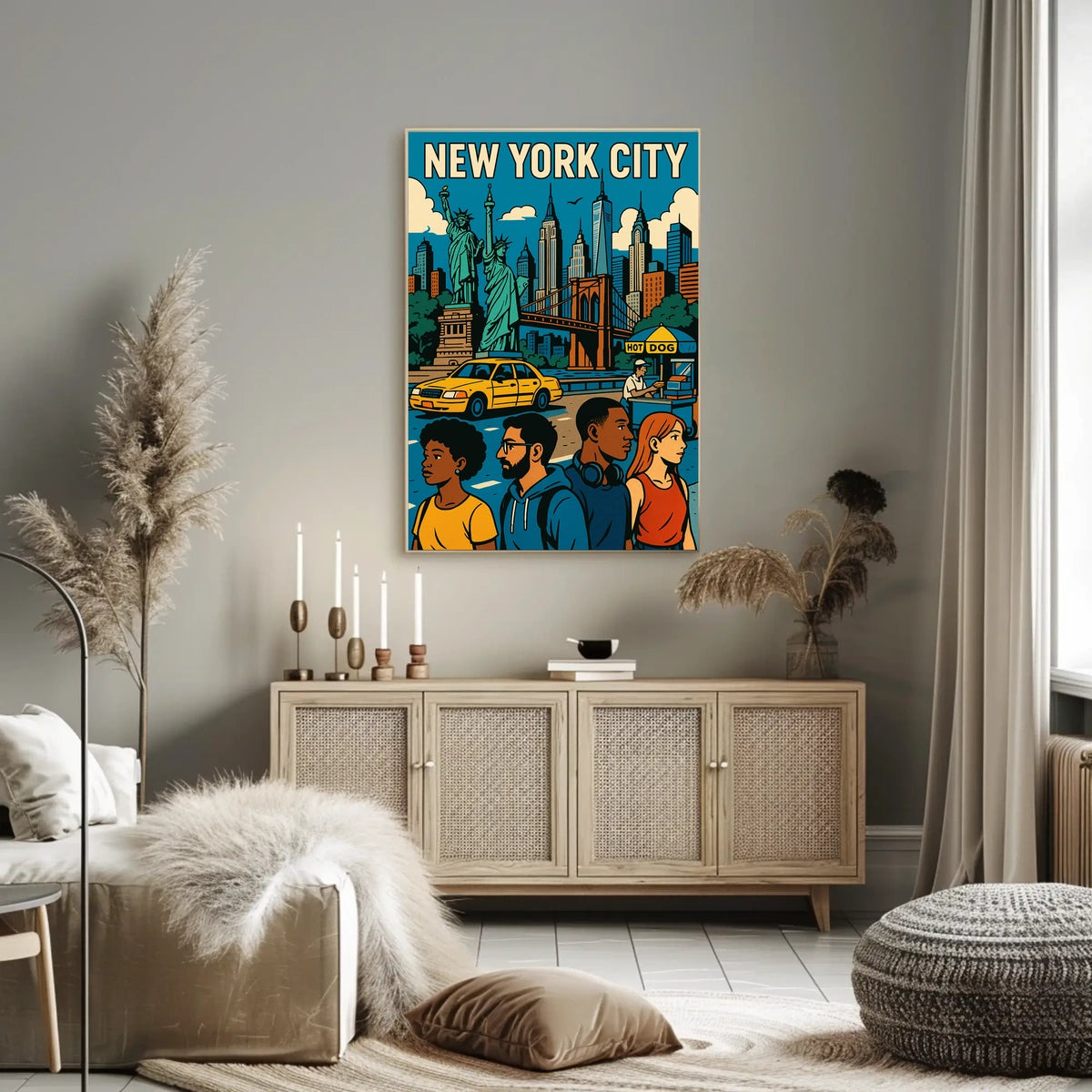 New York City Landmarks Poster Modern Travel Wall Art