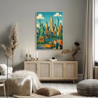 New York City Skyline And Bridges Poster Retro Wall Art